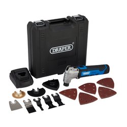 Draper 12V Oscillating Multi-Tool (33 Piece), 1 X Battery, 1.5Ah, 1 X Fast Charger - OMT-33-12D - Farming Parts