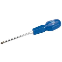 The Draper Cross Slot Cabinet Pattern Screwdriver, No.2 X 100mm (Sold Loose) - 186CSB features a blue handle and a silver metal shaft crafted from durable chrome vanadium steel blades.