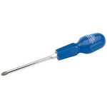 The Draper Cross Slot Cabinet Pattern Screwdriver, No.2 X 100mm (Sold Loose) - 186CSB features a blue handle and a silver metal shaft crafted from durable chrome vanadium steel blades.