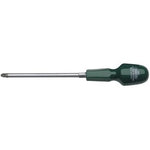 A Draper Pz Type Cabinet Pattern screwdriver, No.3 X 150mm with a green handle and a long metal shaft made from chrome vanadium steel blades, featuring the Draper logo on the handle.