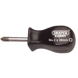 Introducing the Draper Pz Type Mechanic's Screwdriver, No.2 X 38mm - 939PZ, a compact tool featuring a black handle and crafted from high impact resistant plastic with a Phillips head.