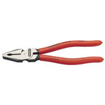 A pair of Draper Knipex 02 01 200 Sb high leverage combination pliers, 200mm, featuring red handles and tool steel jaws for exceptional cutting power.