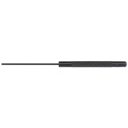 The Draper Parallel Pin Punch, 1/8" x 200mm - 55P, is a narrow black metal tool with a long, slender tip and a textured handle for grip, suitable for use in various imperial sizes.