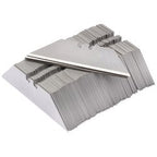 A large stack of Draper Heavy Duty Trimming Knife Blades (Pack Of 100) - TK200HD, featuring reversible polished steel blades with accurately ground cutting edges, arranged in a neat pile.