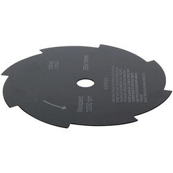 A black, circular Draper Spare Blade (AGP75) for the Brush Cutting Attachment No.14161, featuring several notches on the edges and text in the center indicating specifications and instructions.