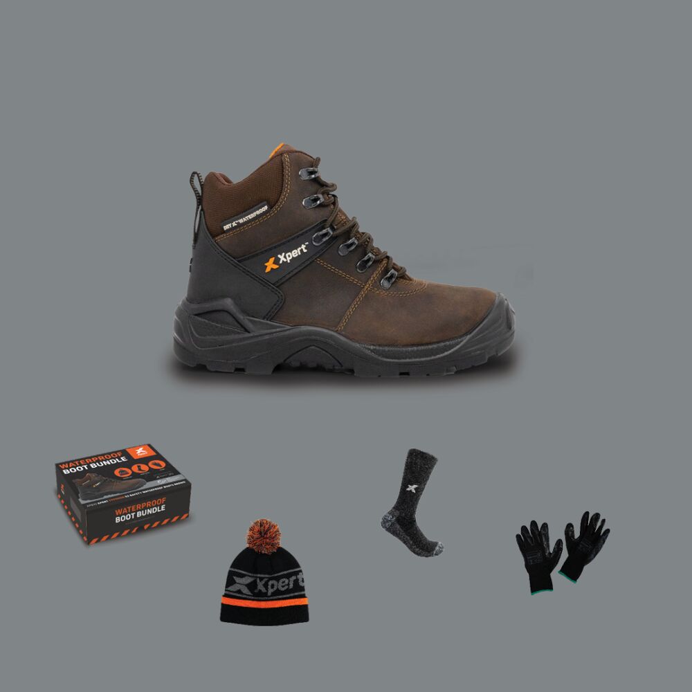 Xpert Typhoon S3 Safety Boot Bundle GGX 2024 – Brown, Waterproof Workwear Gift Set