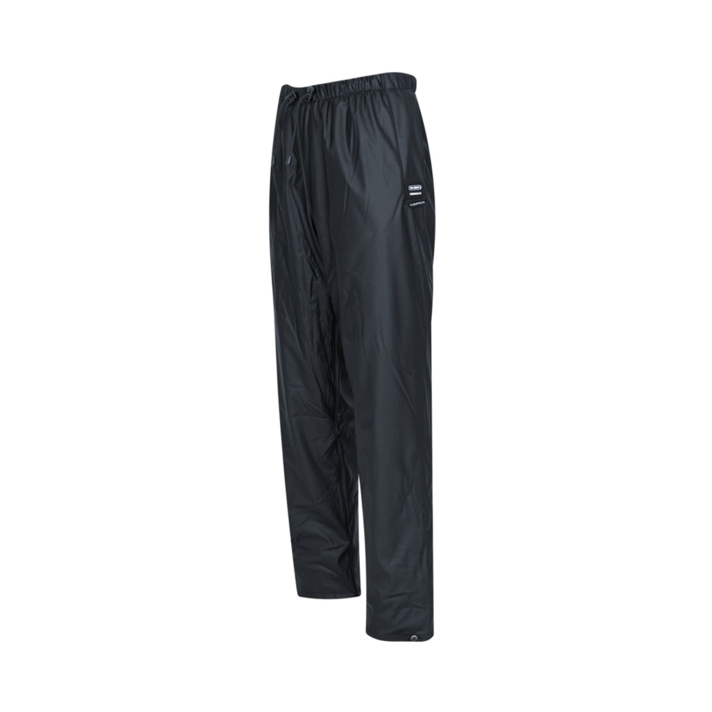 A pair of Cottonmount Swampmaster No-Sweat Thermgear Waterproof Lined Trousers in navy, featuring an elastic waistband, drawstring, and cozy fleece lining for extreme cold protection.