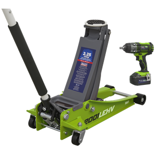 Sealey | 2.2 Tonne Trolley Jack & 18V Cordless Impact Wrench - Green - 2001LEHVCOMBO