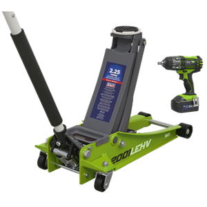 Sealey | 2.2 Tonne Trolley Jack & 18V Cordless Impact Wrench - Green - 2001LEHVCOMBO