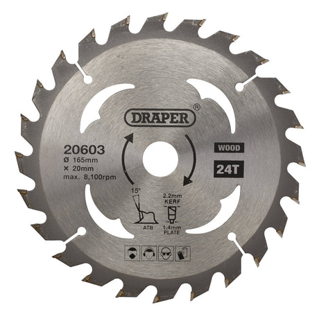 Draper Tct Circular Saw Blade For Wood, 165 X 20mm, 24T - SBW1 - Farming Parts
