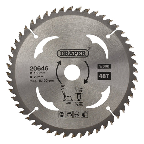 Draper Tct Circular Saw Blade For Wood, 165 X 20mm, 48T - SBW2 - Farming Parts