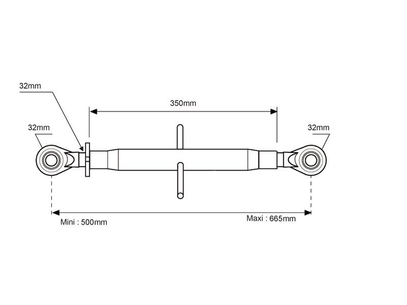 Sparex Top Link Heavy Duty (Cat.3/3 (Ø32/32mm)) Ball and Ball, M36 x 3.00, Min. Length: 500mm. | S.20721 - Product Image 3