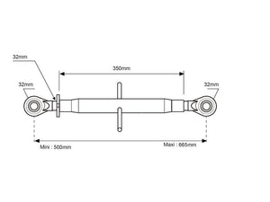 Sparex Top Link Heavy Duty (Cat.3/3 (Ø32/32mm)) Ball and Ball, M36 x 3.00, Min. Length: 500mm. | S.20721 - Product Image 3