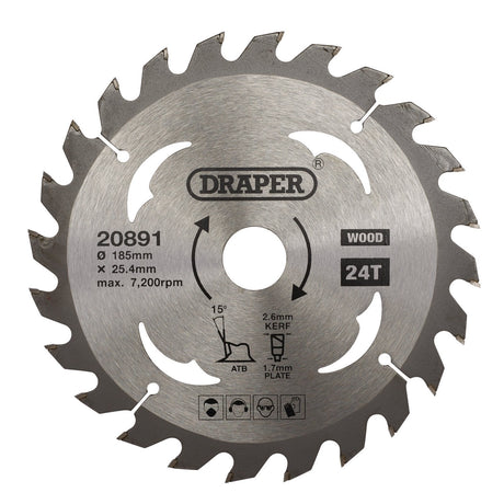 Draper Tct Circular Saw Blade For Wood, 185 X 25.4mm, 24T - SBW4 - Farming Parts