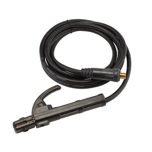 Introducing the Draper Expert MMA Welding Electrode Holder With 30/50 Dinse-Type Plug, featuring a 3-meter black welding cable compatible with Draper welders, and equipped with an MMA electrode holder on one end and a Dinse-type plug on the other. This product supports up to 200A (Model: AWEH200/20/3E).