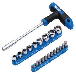 T-Handle Screwdriver, Socket And Bit Set, 1/4" Sq. Dr. (22 Piece) | Socdri