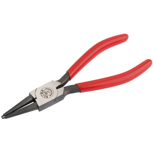 The Draper Elora J1 Straight Internal Circlip Pliers with dipped handles, 8-25mm (383-J1), are crafted from durable chrome vanadium steel for enhanced corrosion protection.