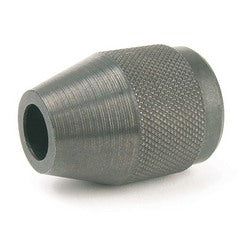 Close-up image of a Draper Spare 8mm / 3/8 Chuck, featuring a tapered and textured metal design, likely for use with the Draper model 13838 and 13841 hand drills, with a hole through the center.