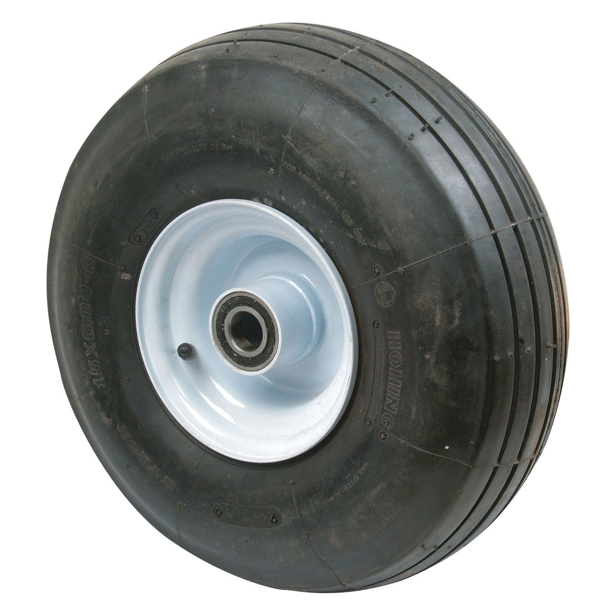 A black aircraft tire with multi-ribbed tread patterns and a silver hub, identified as the Sparex Complete Wheel (S.21395), is displayed against a plain white background. The tire size is 15 x 6.00 - 6, 4PR.