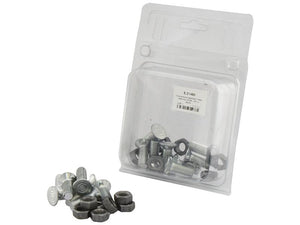 A plastic blister pack containing Countersunk Head Bolt 2 Nibs With Nut (TF2E) - M11 x 30mm, Tensile strength 10.9 (8 pcs. Agripak) by Sparex is displayed, with additional countersunk head bolts and nuts scattered in front of it.