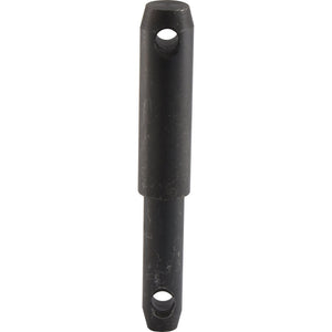 A black, cylindrical metal rod named Lower Link Weld On Implement Mounting Pin 22 - 28x181mm Cat. 1/2 from Sparex (Sparex Part No.S.214), with an overall length determined by holes on both ends, positioned vertically.