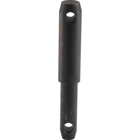 A black, cylindrical metal rod named Lower Link Weld On Implement Mounting Pin 22 - 28x181mm Cat. 1/2 from Sparex (Sparex Part No.S.214), with an overall length determined by holes on both ends, positioned vertically.