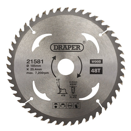 Draper Tct Circular Saw Blade For Wood, 185 X 25.4mm, 48T - SBW5 - Farming Parts