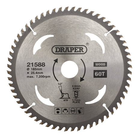 Draper Tct Circular Saw Blade For Wood, 185 X 25.4mm, 60T - SBW6 - Farming Parts