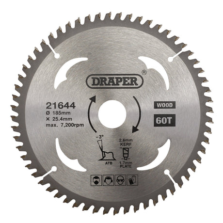 Draper Tct Circular Saw Blade For Laminate & Wood, 185 X 25.4mm, 60T - SBW7 - Farming Parts