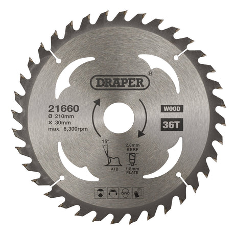 Draper Tct Circular Saw Blade For Wood, 210 X 30mm, 36T - SBW8 - Farming Parts