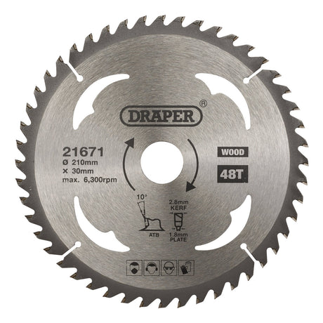Draper Tct Circular Saw Blade For Wood, 210 X 30mm, 48T - SBW9 - Farming Parts