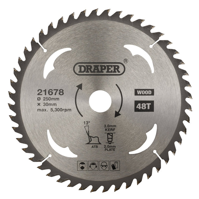 Draper Tct Circular Saw Blade For Wood, 250 X 30mm, 48T - SBW11 - Farming Parts