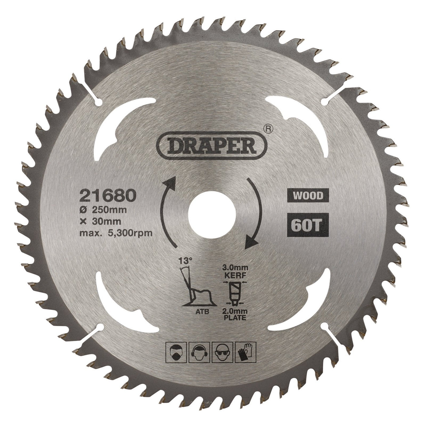 Draper Tct Circular Saw Blade For Wood, 250 X 30mm, 60T - SBW12 - Farming Parts