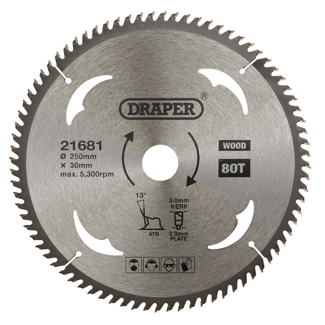 Draper Tct Circular Saw Blade For Wood, 250 X 30mm, 80T - SBW13 - Farming Parts