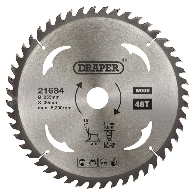 Draper Tct Circular Saw Blade For Wood, 255 X 30mm, 48T - SBW14 - Farming Parts