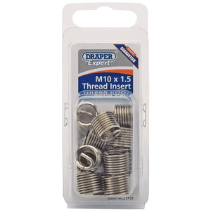 A pack of Draper Metric Thread Insert Refills (M10 x 1.5, Pack of 12 - ADHCK-A) by Draper, featuring multiple metal coils and presented in transparent plastic packaging.