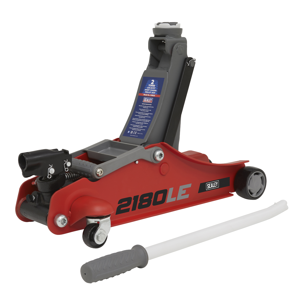 180° Handle Trolley Jack 2 Tonne Low Profile Short Chassis - Red - 2180LE - Farming Parts