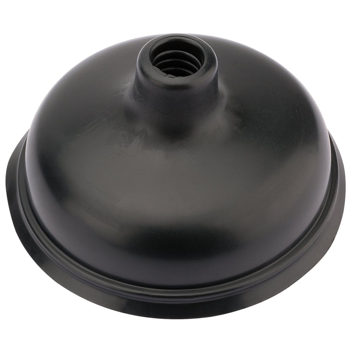 The Draper Force Cup For 21837 Drain Blaster, SP3A, is a 150mm black rubber dome-shaped part with a central threaded hole, typically used as a protective cover or cap in machinery or automotive applications.