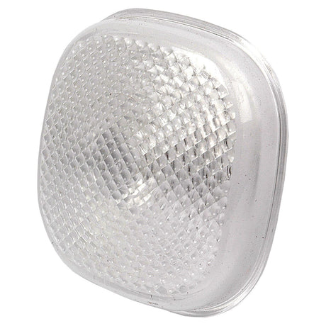 A square, transparent reflector with a textured surface, constructed from durable polycarbonate, perfect as a Replacement Lens for ECCO Britax systems. This product is the Sparex Replacement Lens (Part No. S.22403) designed to fit model S.13096.