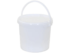 A white, cylindrical plastic bucket with a handle and a lid, identified under Tariff Code 3926909790, is available as the 5 LITRE ROUND BUCKET (Sparex Part Number: S.2247) from the Sparex brand.