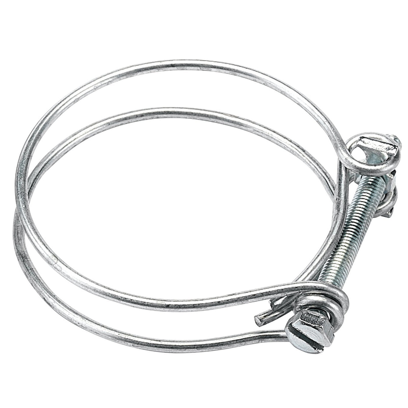 The Draper Suction Hose Clamp, 50mm/2" (Pack Of 2) - ASHC2 is shown. This metal hose clamp with a screw mechanism is designed to secure a hose onto a fitting or other connection.