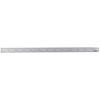 The Draper Stainless Steel Rule, 600mm/24" - SSR24B, is a hardened stainless steel ruler featuring both metric and imperial measurements with black graduations, clearly marked increments, and a convenient hole for hanging on one end.
