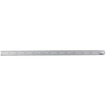 The Draper Stainless Steel Rule, 600mm/24" - SSR24B, is a hardened stainless steel ruler featuring both metric and imperial measurements with black graduations, clearly marked increments, and a convenient hole for hanging on one end.