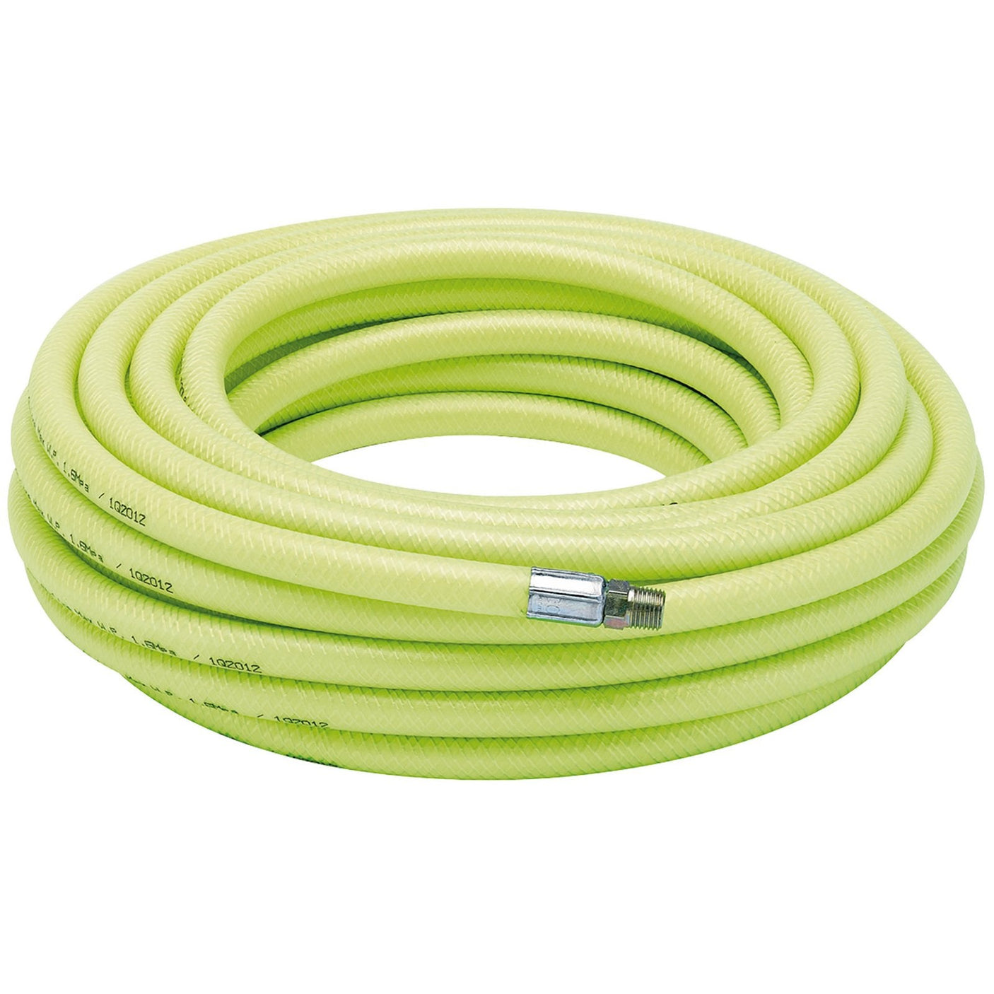 A Draper High-Vis Air Line Hose, 15.2M long with an 8mm bore and a 1/4" BSP metal connector at one end.