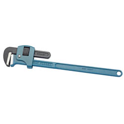 The Draper Elora Adjustable Pipe Wrench, 600mm, 65mm - 75-24, from Draper features a blue finish, an adjustable jaw for a secure grip, and is crafted from professional quality tool steel.