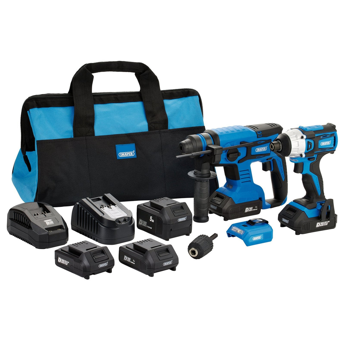 Draper D20 20V Impact Driver And Sds+ Drill Kit - PTKD20K5 - Farming Parts