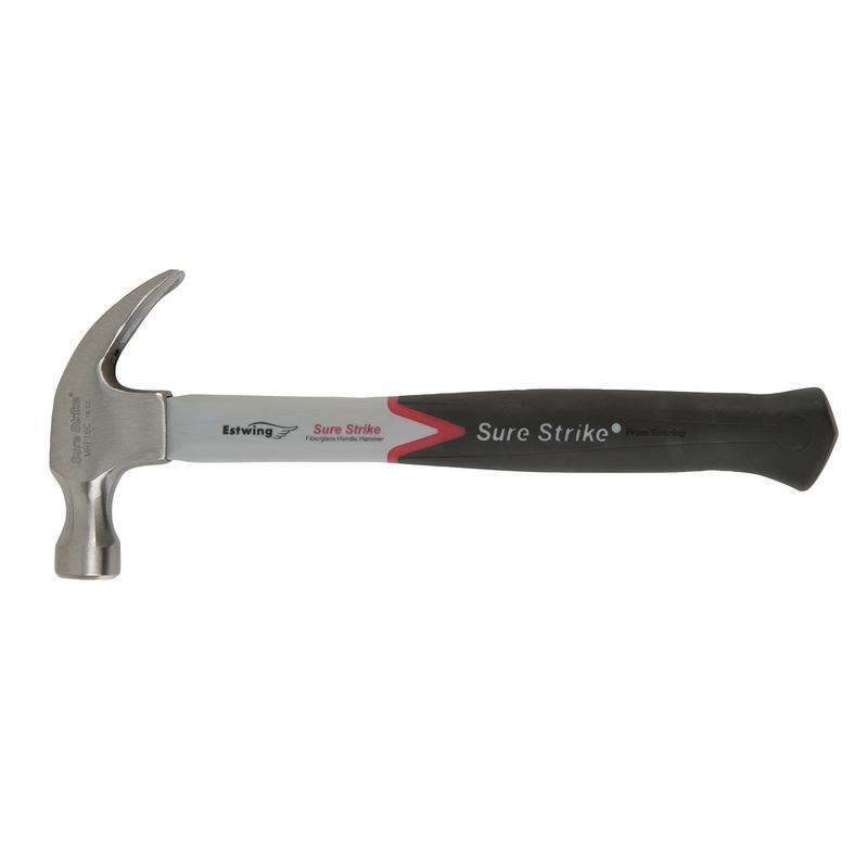ESTWING EMRF16C SURE STRIKE CURVED CLAW HAMMER WITH FIBREGLASS HANDLE, 16OZ/448G