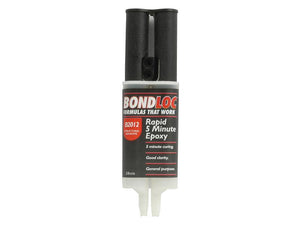 Dual-syringe container of BondLoc B2012 - Rapid Five Minute Cure Epoxy with a 25ml capacity, black and white in color, labeled for a 5-minute curing time and general-purpose use. Sparex Part Number: S.24102. Tariff Code: 3506100000.