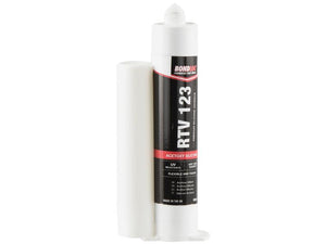 A tube of Sparex Silicone - Black RTV3 (Sparex Part Number: S.24133), an 80ml acetoxy silicone adhesive sealant with a white cap and holder, labeled as UV resistant, flexible, and tough. This adhesive is perfect for various sealing applications.