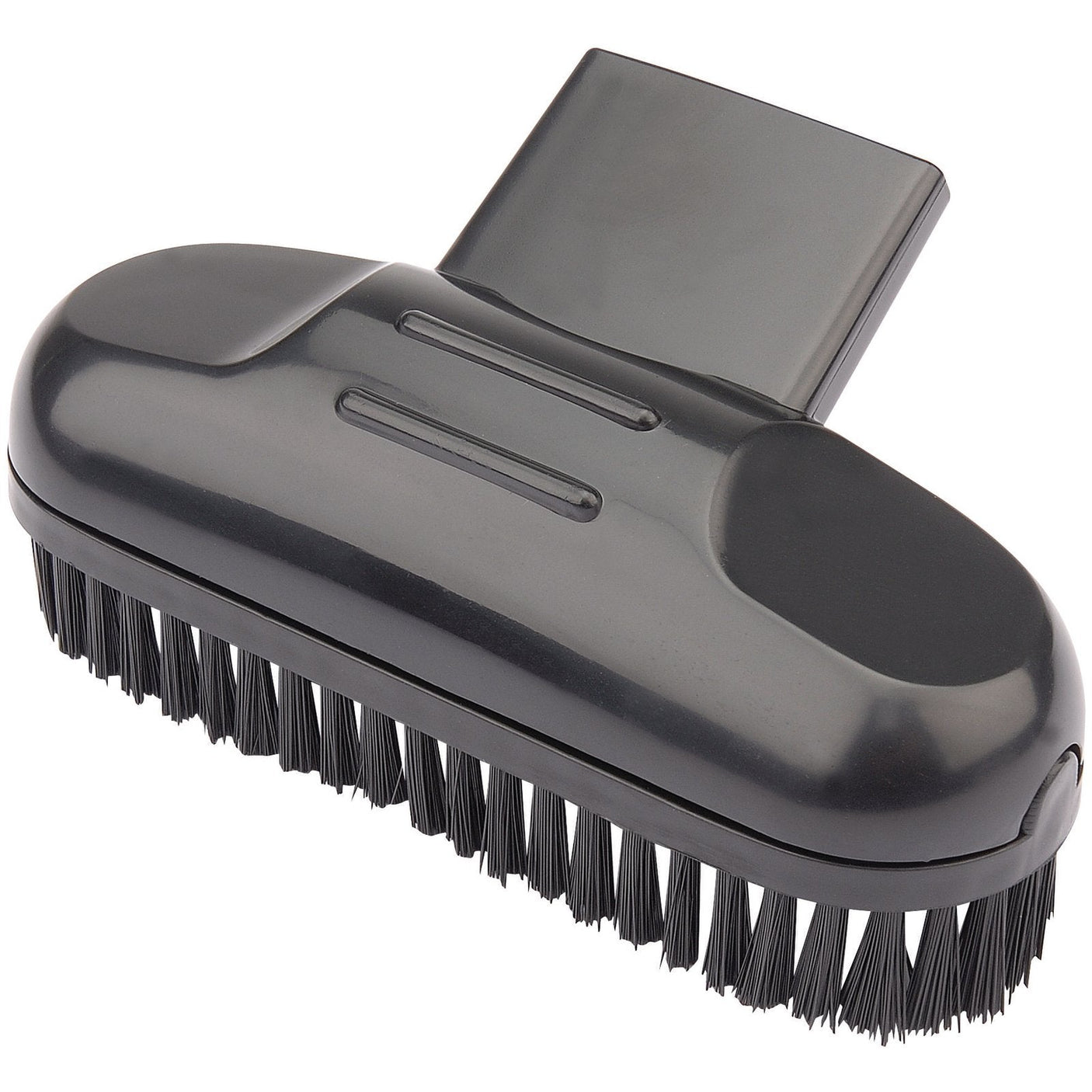 A Draper Wide Brush For 24392 Vacuum Cleaner - AVC28A, featuring stiff bristles, a rectangular connector, and a black finish.